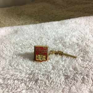 Unbranded Gold & Red Enamel Tie Bar with Shield Emblem